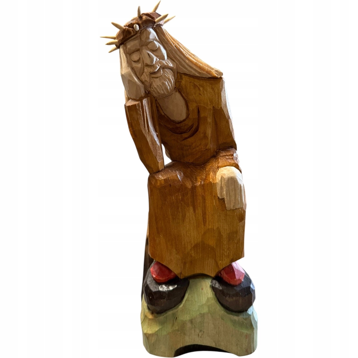 Figurka Drewniana Rzeźbiona Jezus w Koronie Drewno Lipowe 30 cm