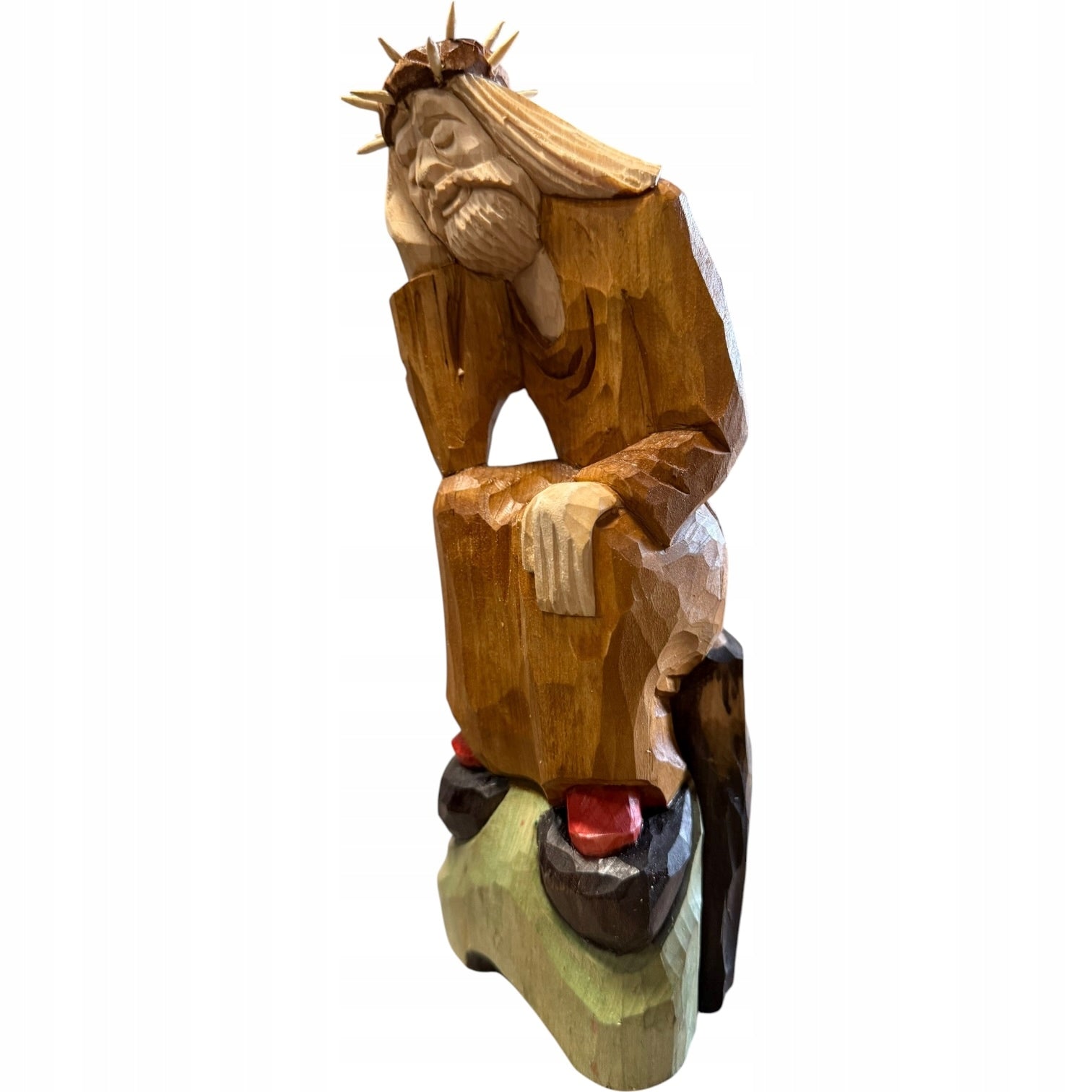 Figurka Drewniana Rzeźbiona Jezus w Koronie Drewno Lipowe 30 cm