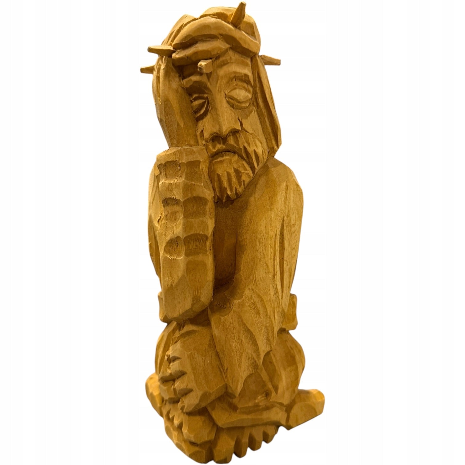 Figurka Drewniana Rzeźbiona Kapliczka Jezus Frasobliwy Drewno Lipowe 31 cm